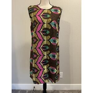 Conditions Apply Anthropologie Large Sleeveless Geometric Linen Blend Dress